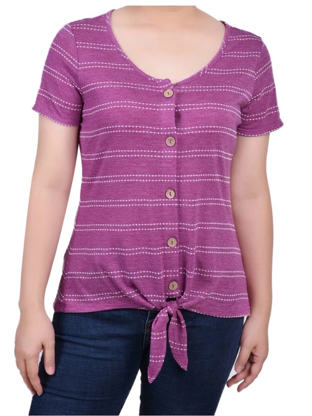 NY Collction Short Sleeve Tie Front Top Purple Size Medium